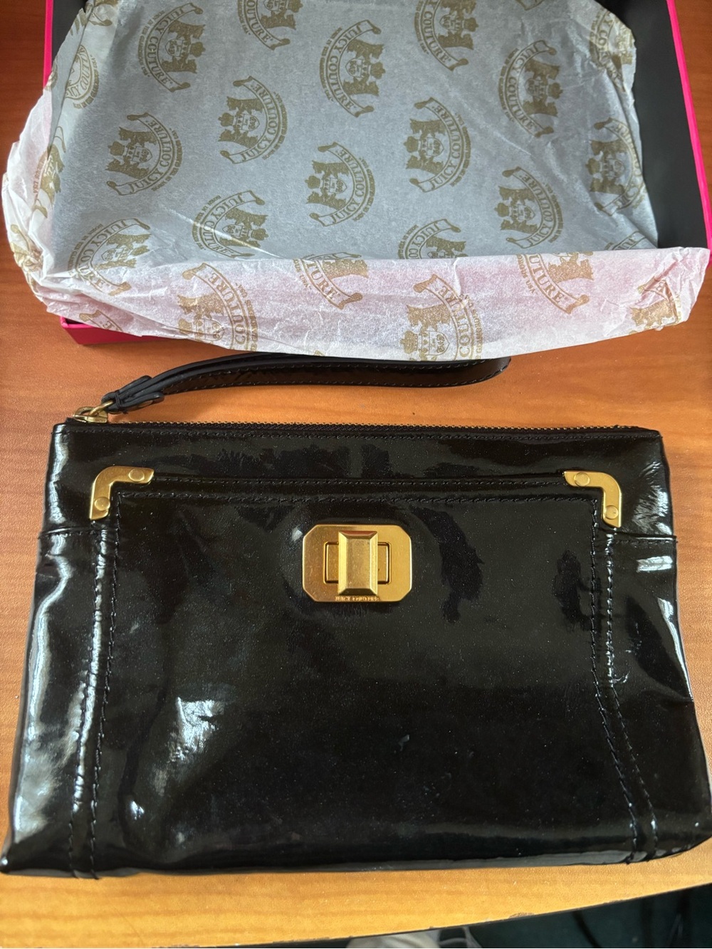 Black Juicy Couture patent leather large wristlet clutch